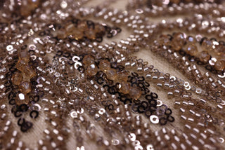 Broderie de lux tip dantela cu margele si paiete cusute manual  B88 - Maro