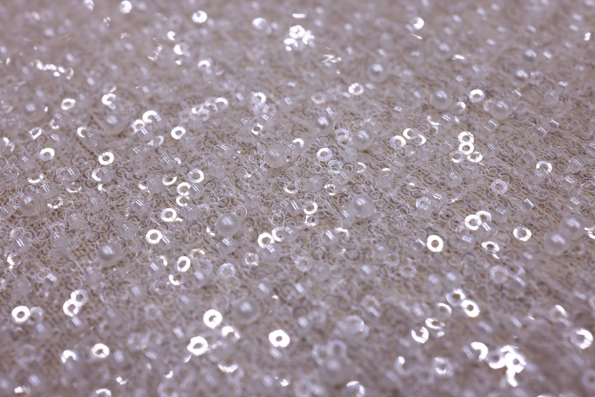 Broderie tip dantela cu margele si paiete A70 - Argintiu