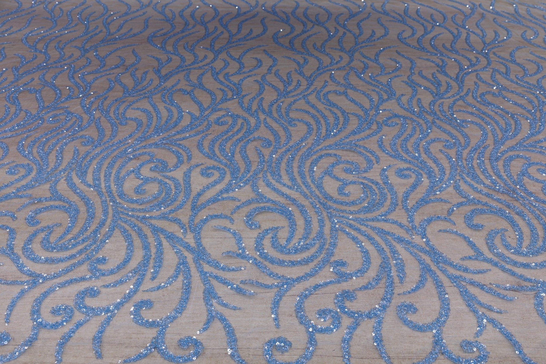 Broderie tip dantela cu perle/margele si paiete M11 - Bleu