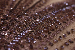 Broderie de lux tip dantela cu margele si paiete cusute manual  B88 - Maro