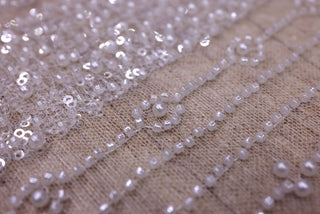 Broderie tip dantela cu margele si paiete A70 - Argintiu