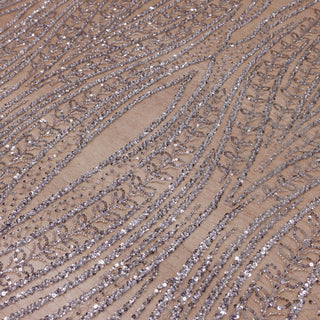 Broderie tip dantela cu perle/margele si paiete A36 - Argintiu