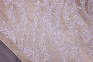 Dantelă Chantilly accesorizată manual în India C98 - Alb