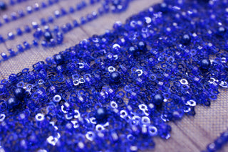 Broderie tip dantela cu margele si paiete A70 - Albastru