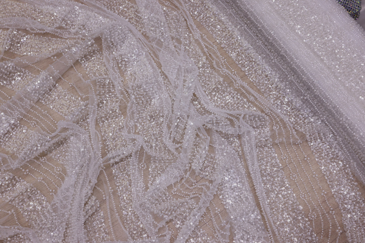 Broderie tip dantela cu margele si paiete A70 - Argintiu