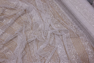 Broderie tip dantela cu margele si paiete A70 - Argintiu