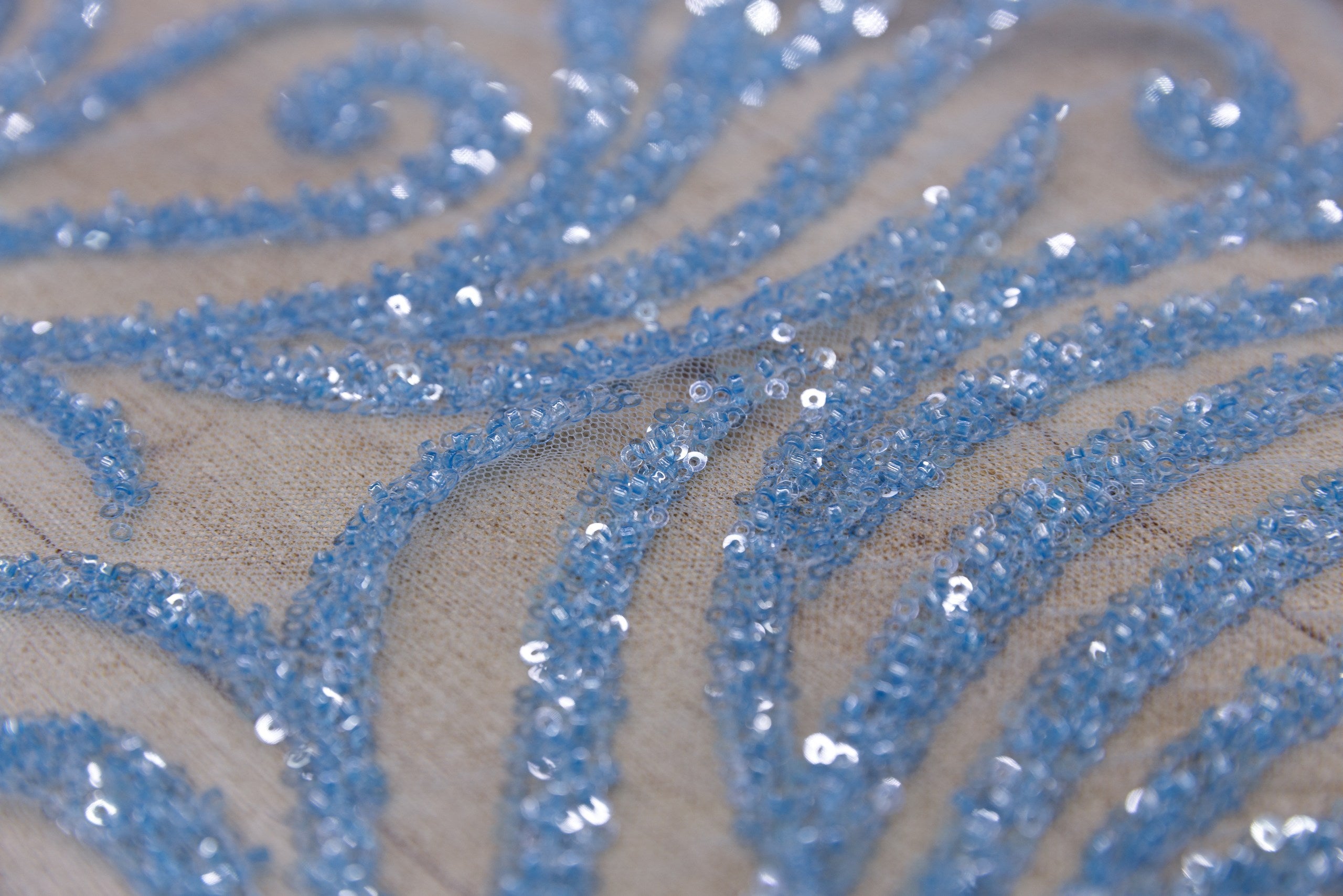 Broderie tip dantela cu perle/margele si paiete M11 - Bleu