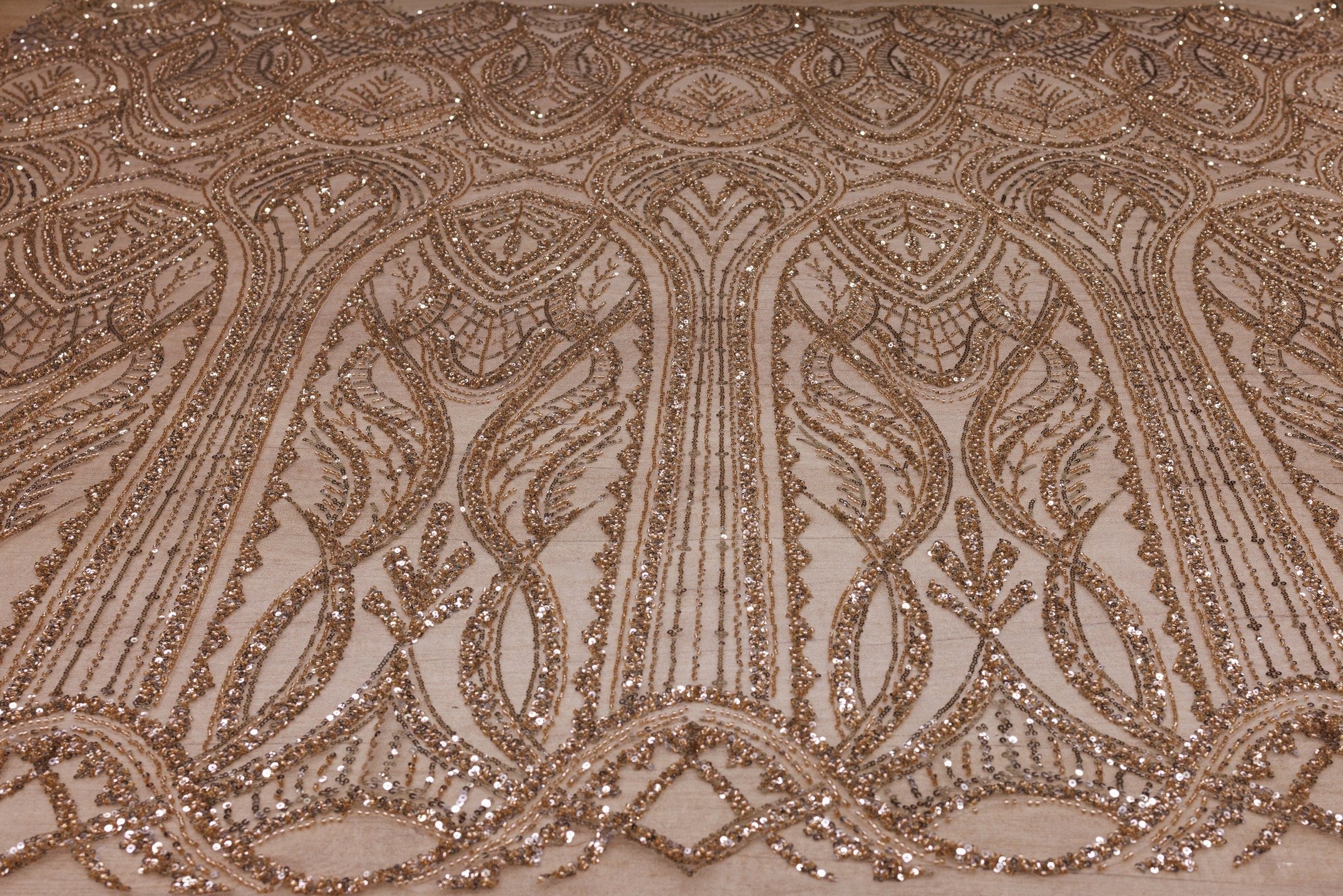 Broderie tip dantela cu perle/margele si paiete A25 - Auriu