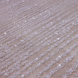 Broderie de lux tip dantela cu perle,paiete si aplicatii florale 3D C1 - Argintiu