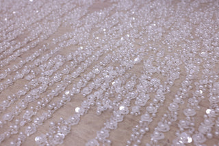 Broderie de lux tip dantela cu perle,paiete si aplicatii florale 3D C1 - Argintiu
