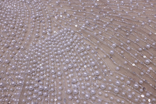 Broderie de lux tip dantela cu perle, margele si paiete   C20 - Argintiu