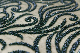 Broderie tip dantela cu perle/margele si paiete M11 - Verde Smarald