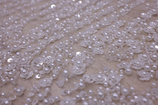 Broderie de lux tip dantela cu perle,paiete si aplicatii florale 3D C1 - Argintiu