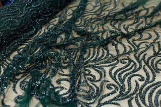 Broderie tip dantela cu perle/margele si paiete M11 - Verde Smarald