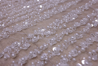 Broderie de lux tip dantela cu perle,paiete si aplicatii florale 3D C1 - Argintiu