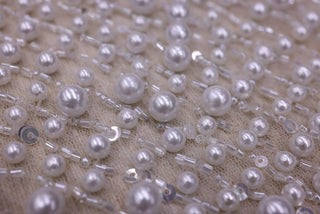 Broderie de lux tip dantela cu perle, margele si paiete   C20 - Argintiu