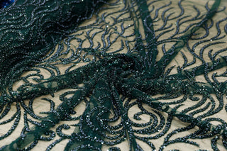 Broderie tip dantela cu perle/margele si paiete M11 - Verde Smarald