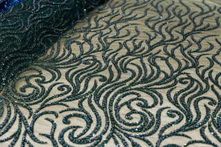 Broderie tip dantela cu perle/margele si paiete M11 - Verde Smarald