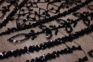 Broderie tip dantela cu perle/margele si paiete A19 - Negru