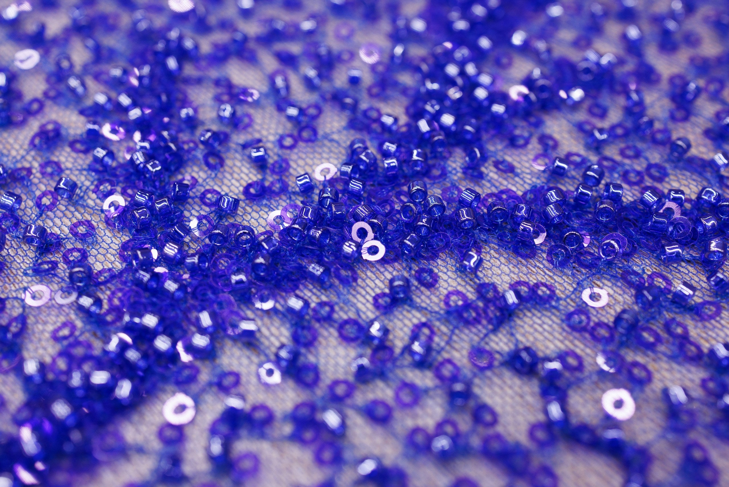 Broderie tip dantela cu perle/margele si paiete A69 - Albastru