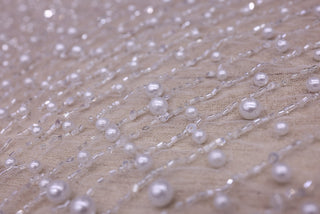 Broderie de lux tip dantela cu perle, margele si paiete   C20 - Argintiu