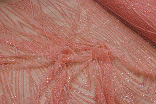 Broderie tip dantela cu perle/margele si paiete A27 - Roz Somon