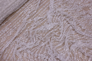 Broderie de lux tip dantela cu perle,paiete si aplicatii florale 3D C1 - Argintiu