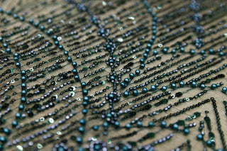 Broderie tip dantela cu perle/margele si paiete M12 - Verde Smarald