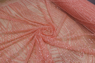 Broderie tip dantela cu perle/margele si paiete A27 - Roz Somon