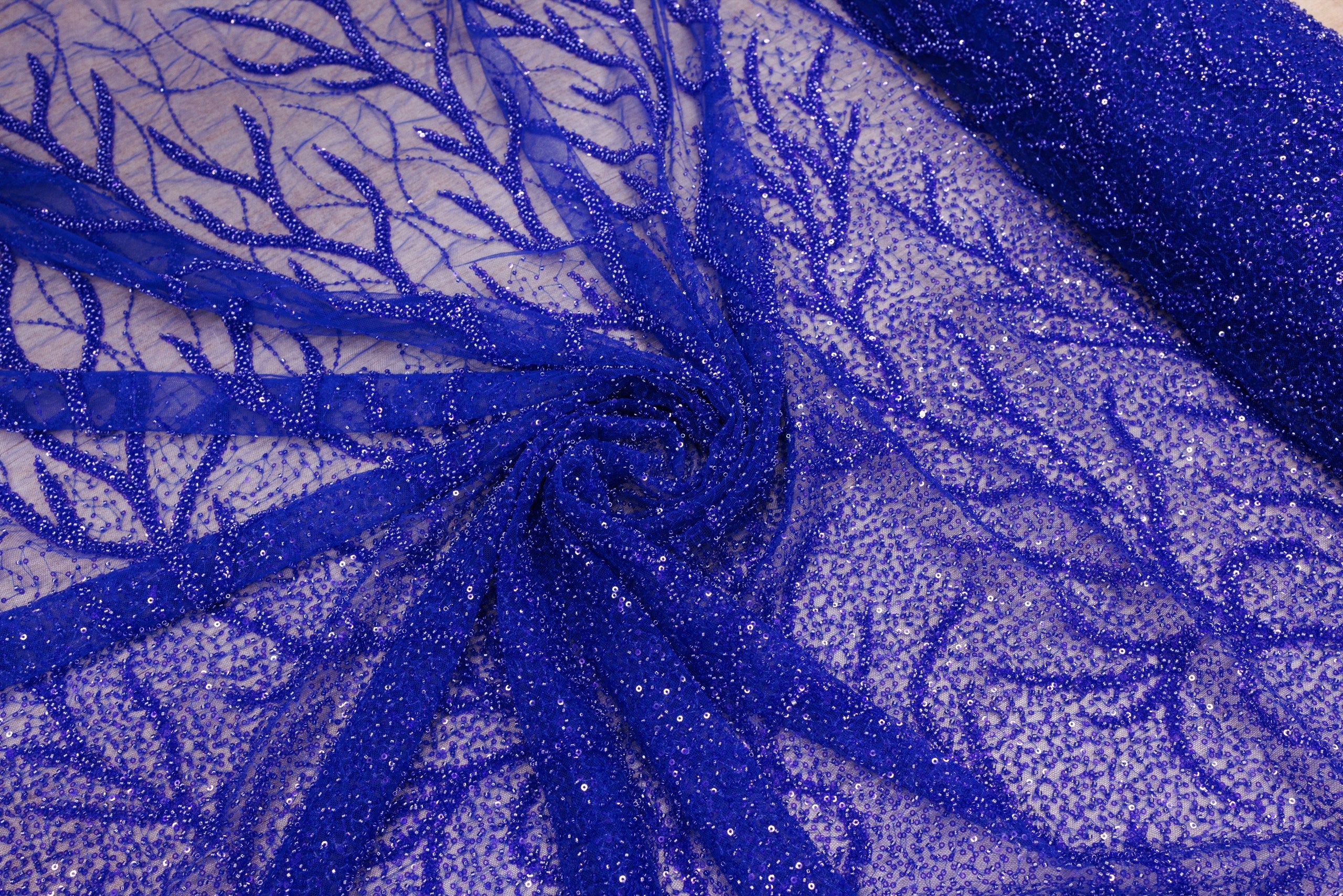 Broderie tip dantela cu perle/margele si paiete A69 - Albastru