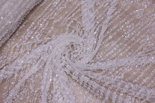 Broderie de lux tip dantela cu perle,paiete si aplicatii florale 3D C1 - Argintiu