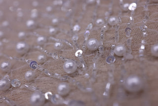 Broderie de lux tip dantela cu perle, margele si paiete   C20 - Argintiu