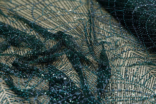 Broderie tip dantela cu perle/margele si paiete M12 - Verde Smarald