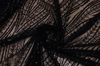 Broderie tip dantela cu perle/margele si paiete A19 - Negru