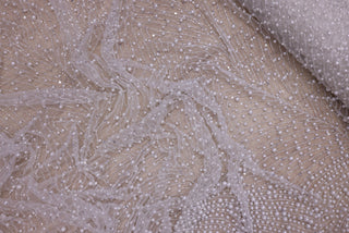 Broderie de lux tip dantela cu perle, margele si paiete   C20 - Argintiu