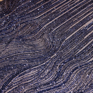 Broderie tip dantela cu perle/margele si paiete A63 - Bleumarin