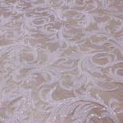 Broderie de lux tip dantela cu margele si paiete cusute manual  C2 - Alb.