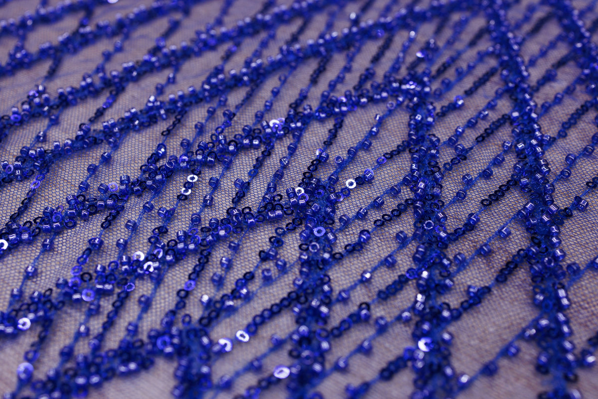 Broderie tip dantela cu perle/margele si paiete A28 - Albastru