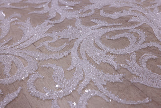 Broderie de lux tip dantela cu margele si paiete cusute manual  C2 - Alb.
