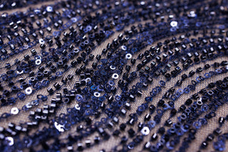 Broderie tip dantela cu perle/margele si paiete A63 - Bleumarin