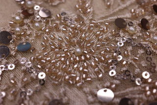 Broderie tip dantela cu perle/margele si paiete B90 - Auriu