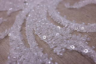 Broderie de lux tip dantela cu margele si paiete cusute manual  C2 - Alb.