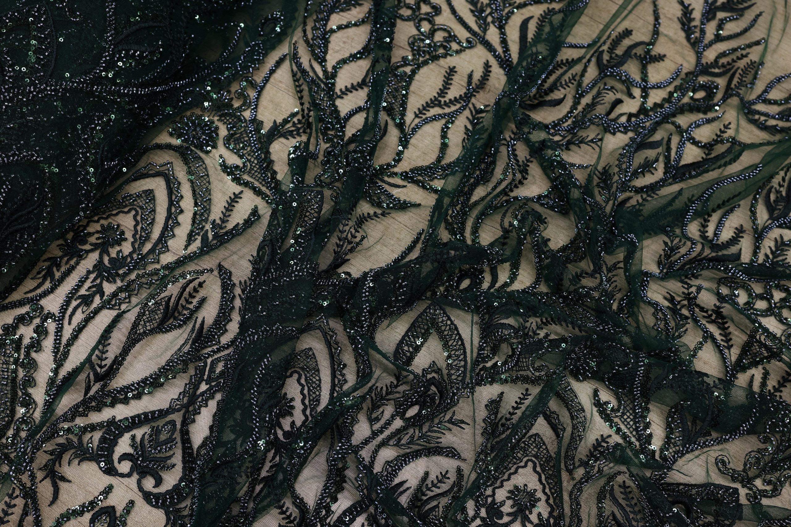 Broderie tip dantela cu perle/margele si paiete B45 - Verde
