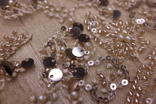 Broderie tip dantela cu perle/margele si paiete B90 - Auriu