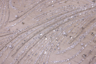 Broderie de lux tip dantela cu pietre pretioase, perle, paiete si margele   C21 - Argintiu