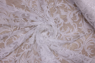 Broderie de lux tip dantela cu margele si paiete cusute manual  C2 - Alb.