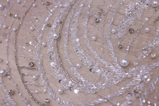 Broderie de lux tip dantela cu pietre pretioase, perle, paiete si margele   C21 - Argintiu
