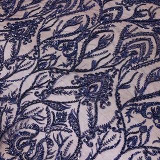 Broderie tip dantela cu perle/margele si paiete A64 - Bleumarin