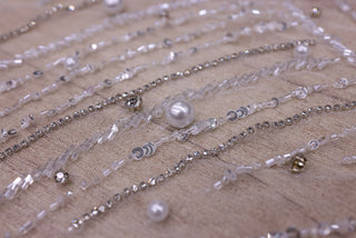 Broderie de lux tip dantela cu pietre pretioase, perle, paiete si margele   C21 - Argintiu