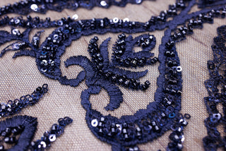 Broderie tip dantela cu perle/margele si paiete A64 - Bleumarin